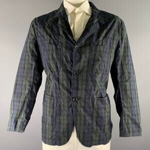 ENGINEERED GARMENTS Chest Size XL Green Navy Plaid Cotton Blend Sport Coat